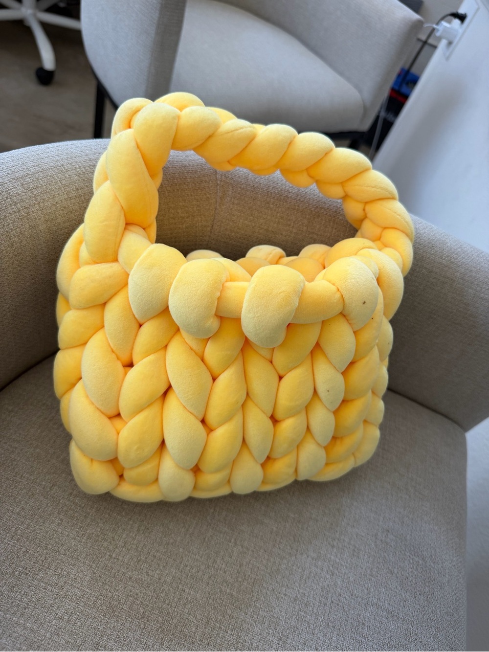 Plush Braided stylish Handbag - Yellow